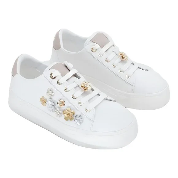 Karl Lagerfeld Cate Fleur Lace-Up Sneakers White Dusty Nude US 6.5M EU 37 - Picture 4 of 6